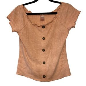 Pink Button-Detail Ribbed Top